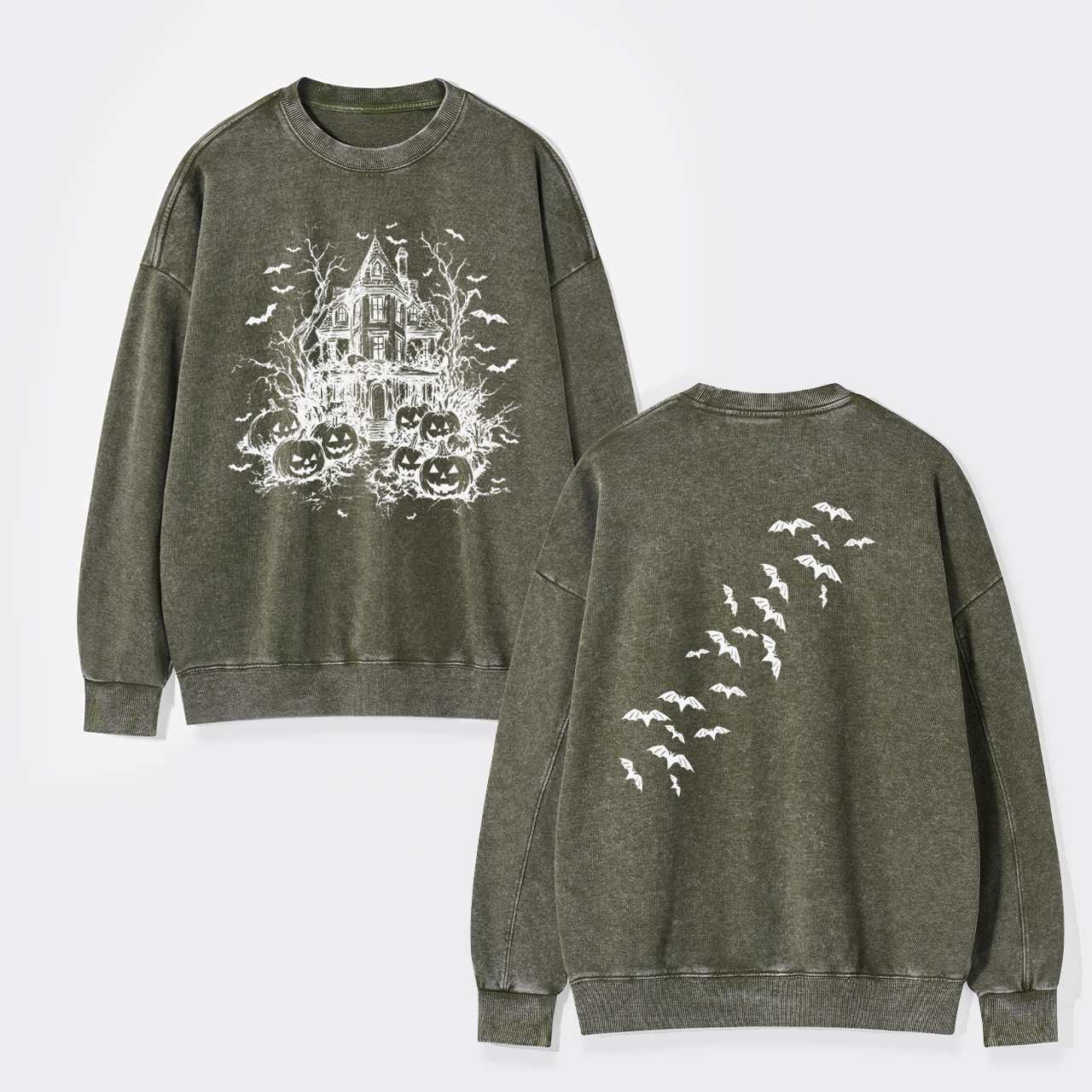 Vintage Haunted House Halloween Washed Sweatshirts
