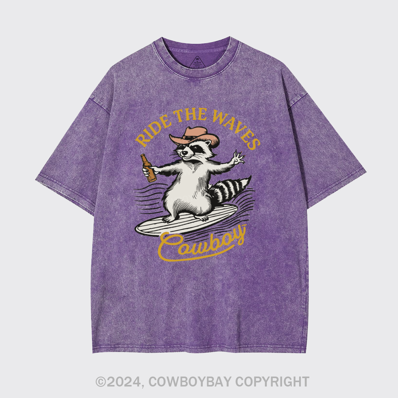 Surfing Cowboy Raccoon With Beer Garment-dye Tees