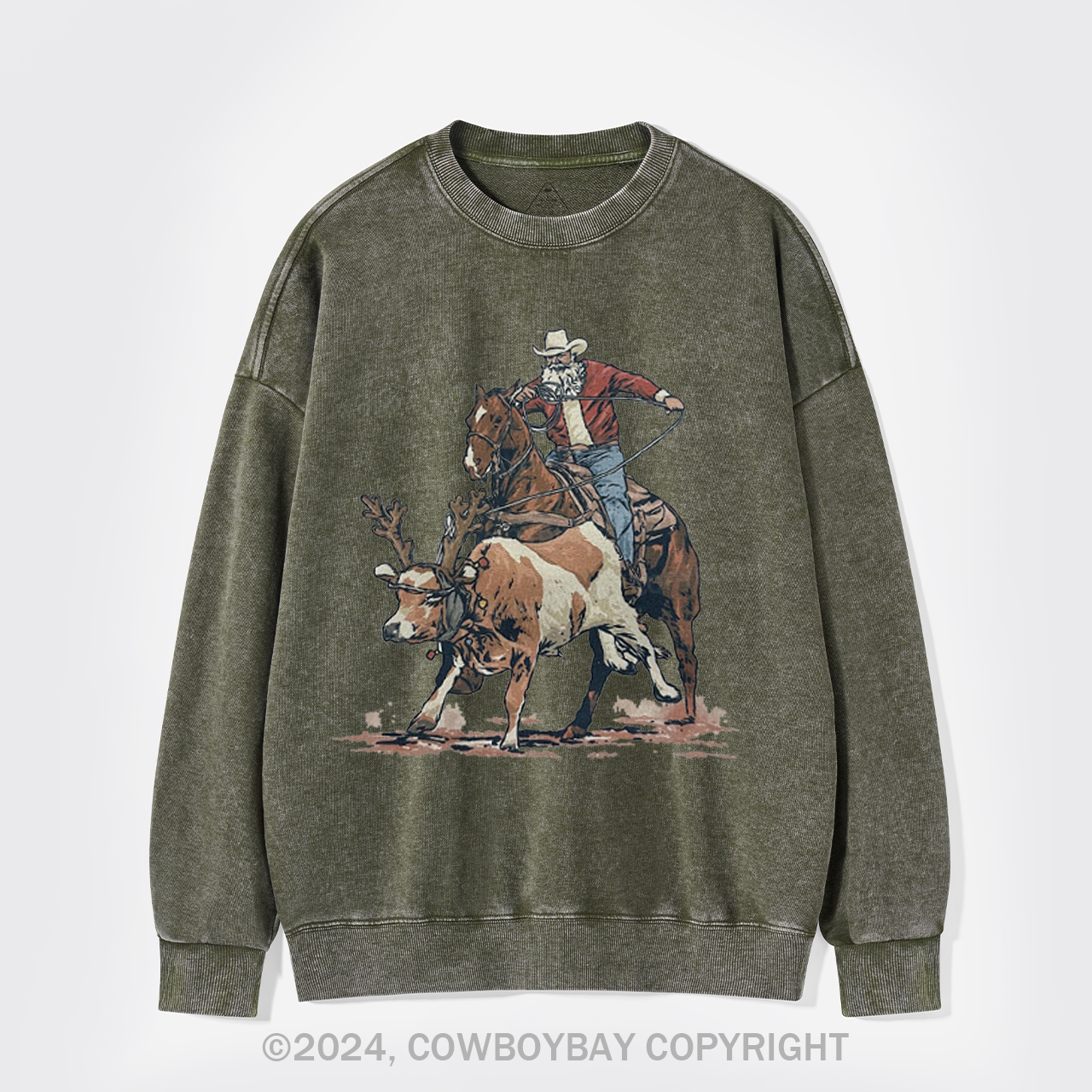 Western Roping Santa Washed Sweatshirts