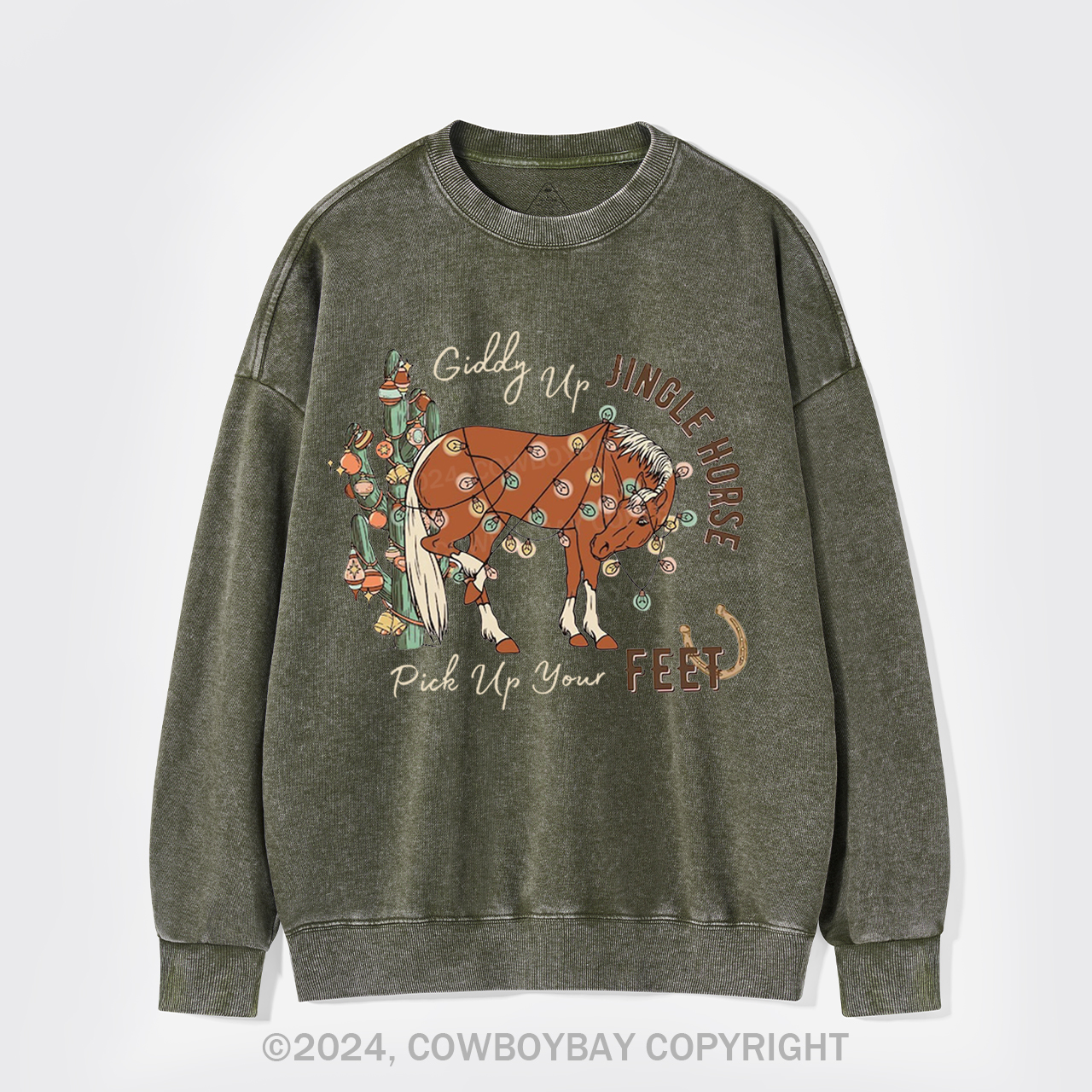 Giddy Up Jingle Horse Pick Up Your Feet Washed Sweatshirts