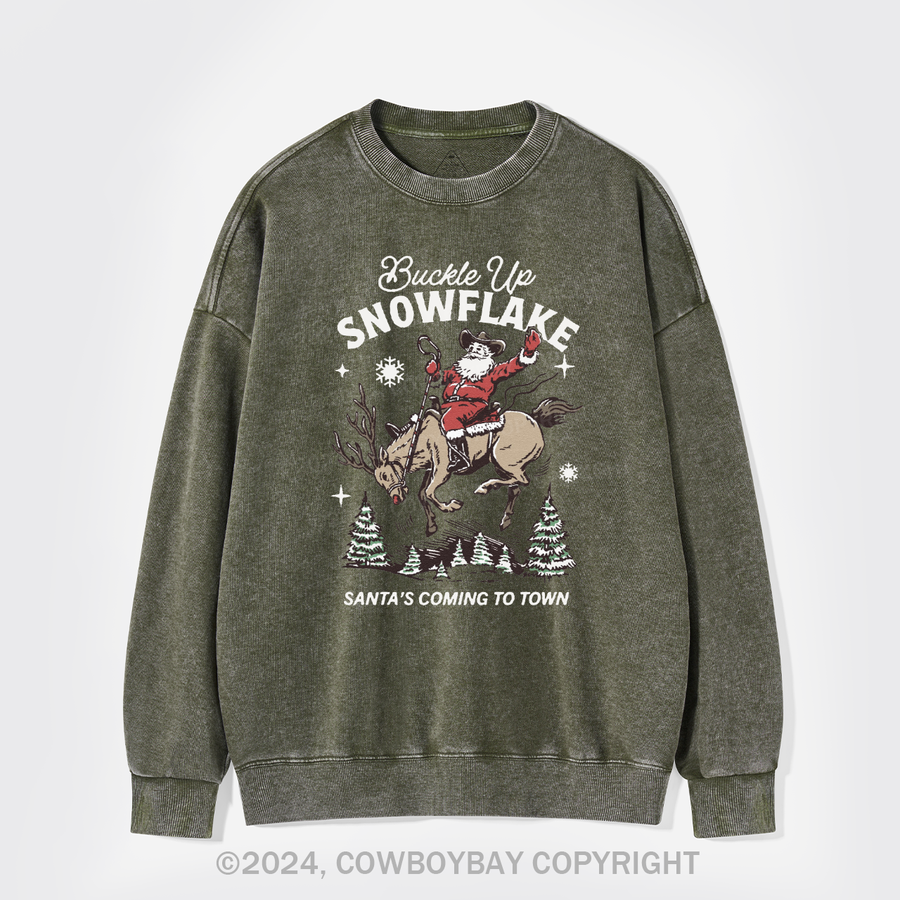 Retro Christmas Cowboy Santa Washed Sweatshirts