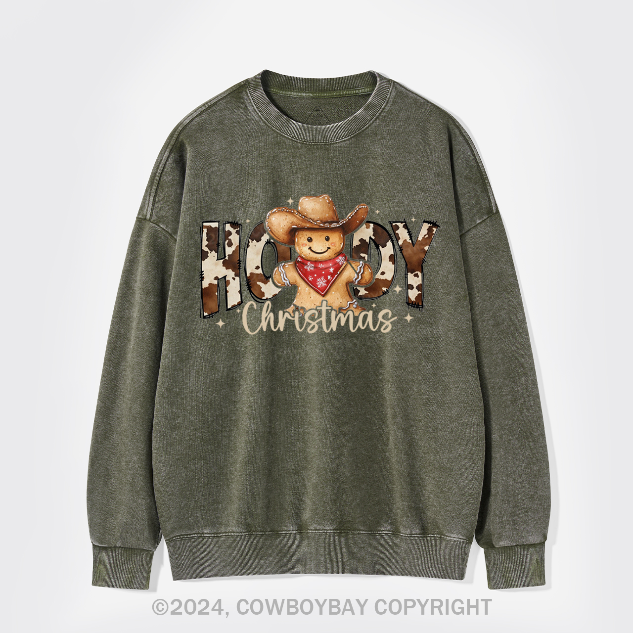 Howdy Christmas Gingerbread Man Washed Sweatshirts