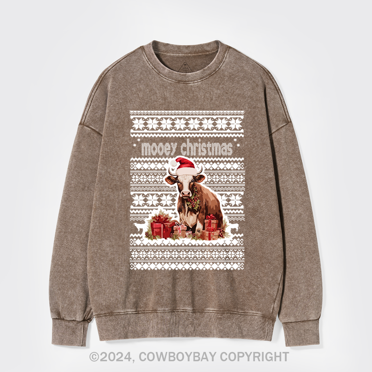 Christmas Cow With Santa Washed Sweatshirts
