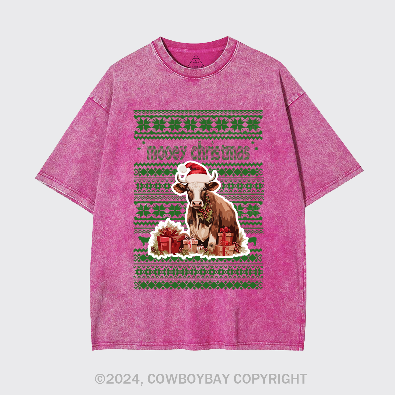 Christmas Cow With Santa Garment-dye Tees