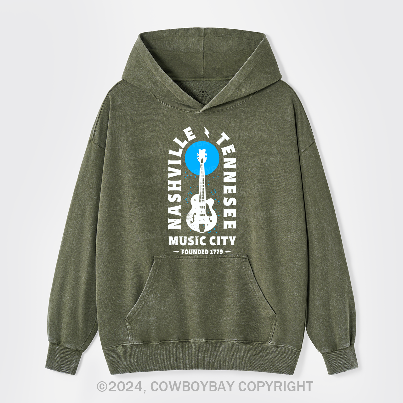 Nashville Tennessee Music City Guitar Garment-Dye Hoodies
