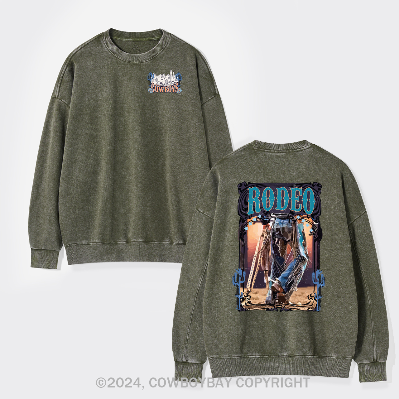 Western Rodeo Wild Cowboy Washed Sweatshirts