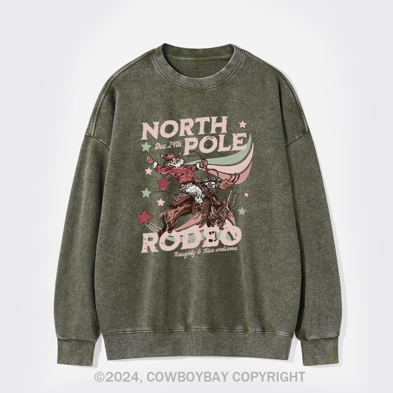 North Pole Rodeo Retro Western Christmas Washed Sweatshirts