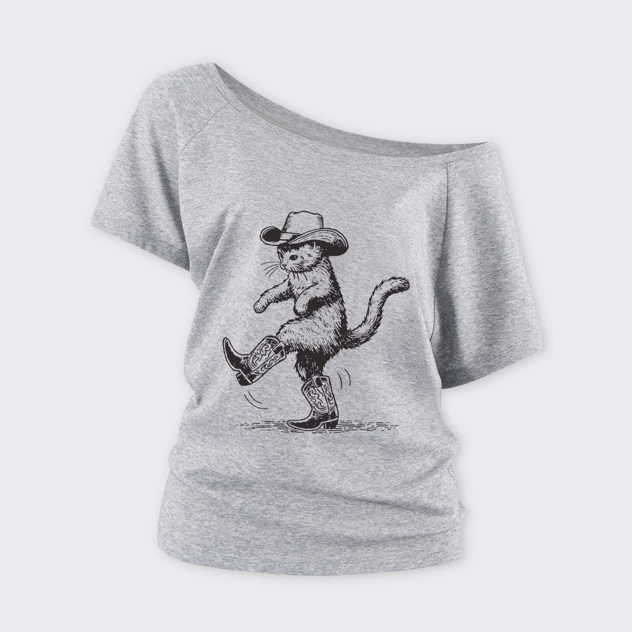 Cowboy Cat Looking For Fish Off Shoulder Top