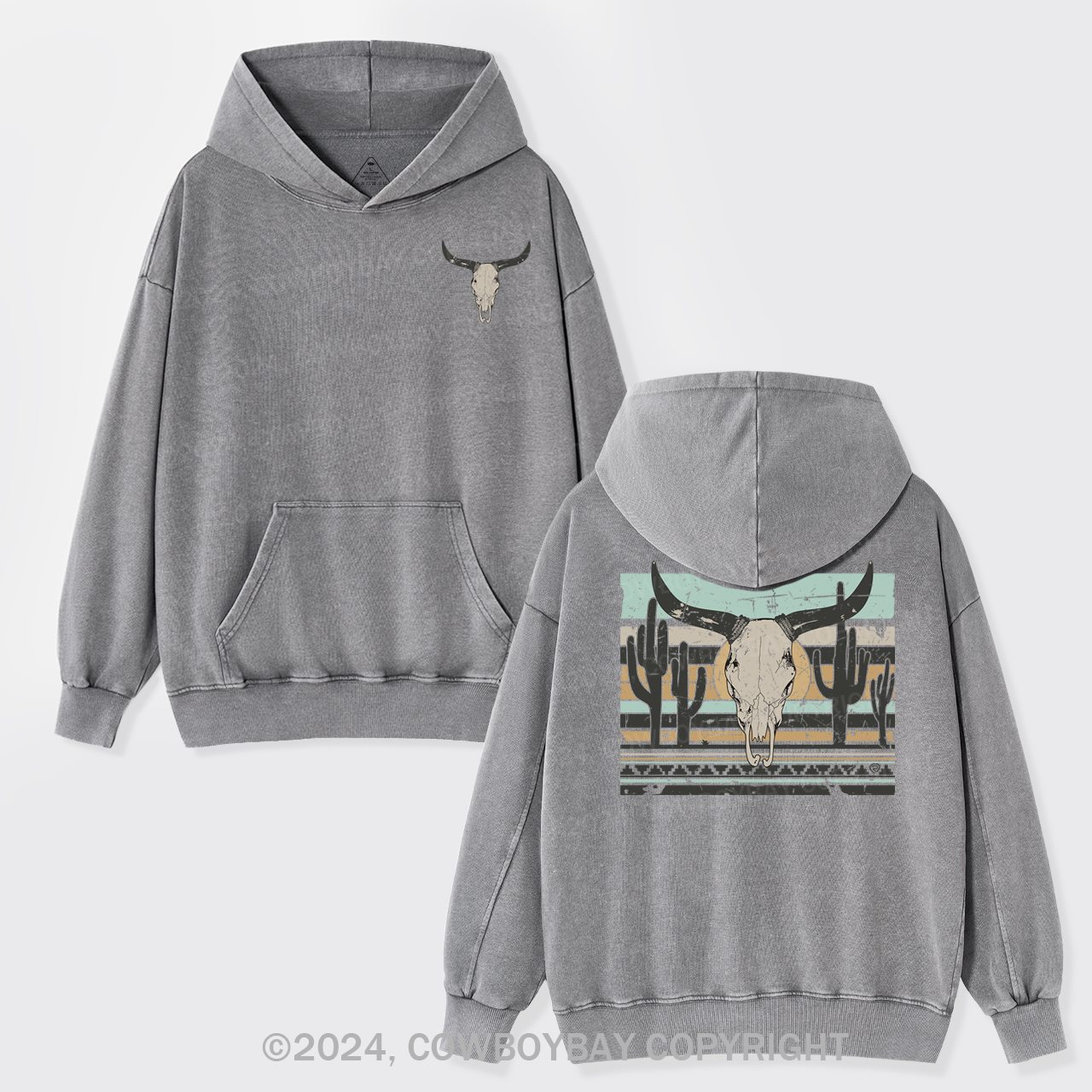 Rock Roll Steer Skull Garment-Dye Hoodies