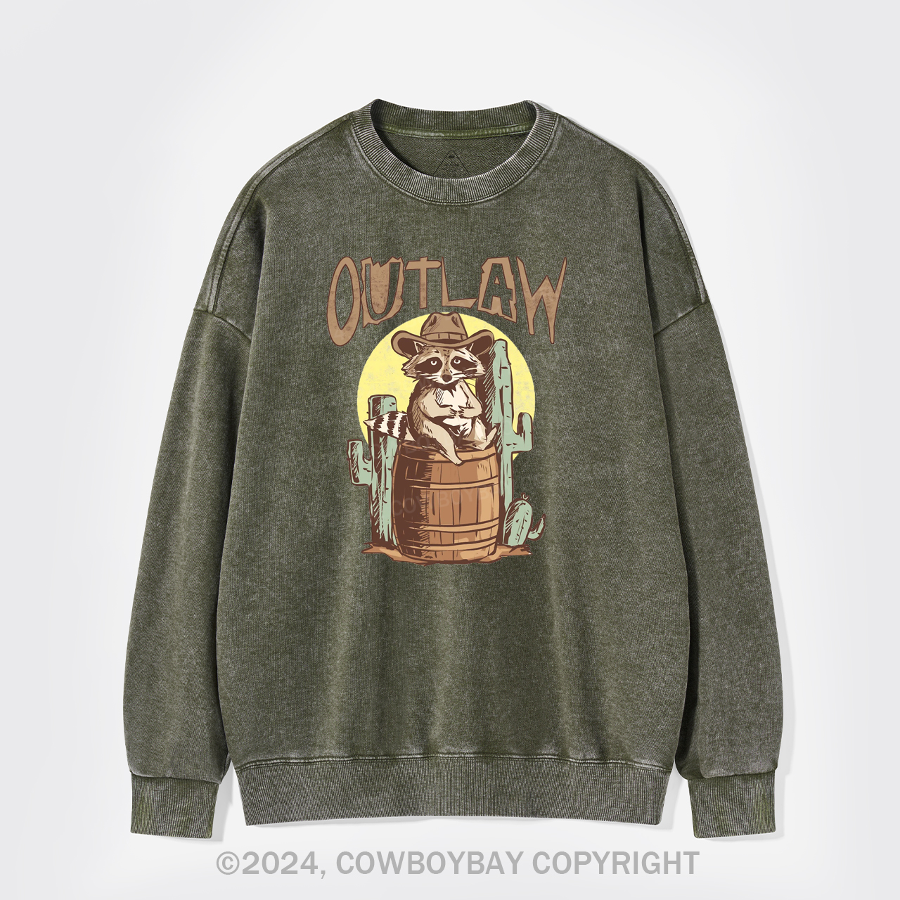 Retro Outlaw Raccoon Cowboy Washed Sweatshirts