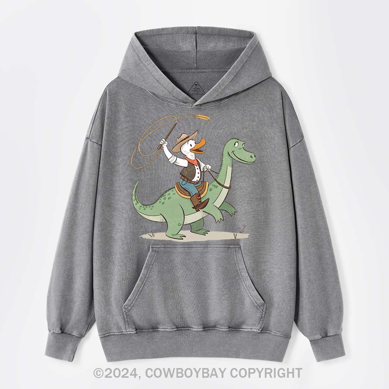 Cowboy Duck Riding Dinosaur Garment-Dye Hoodies