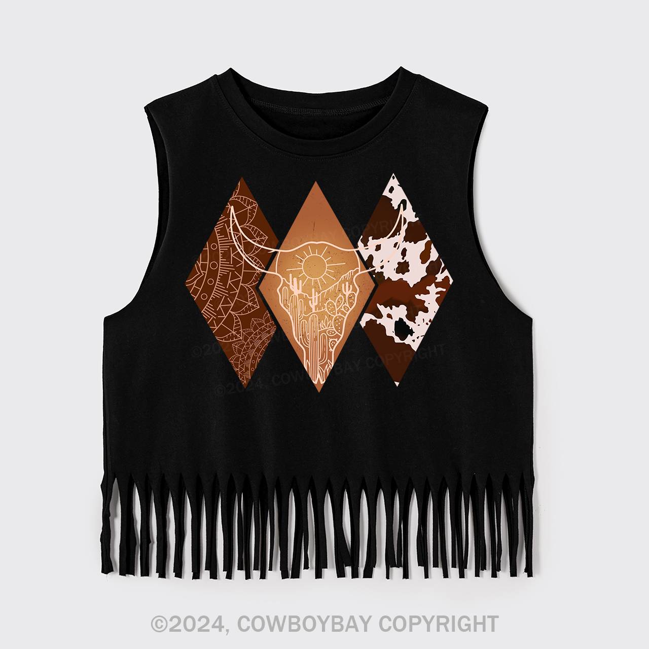 Boho Bull Cowskull Fringe Tank