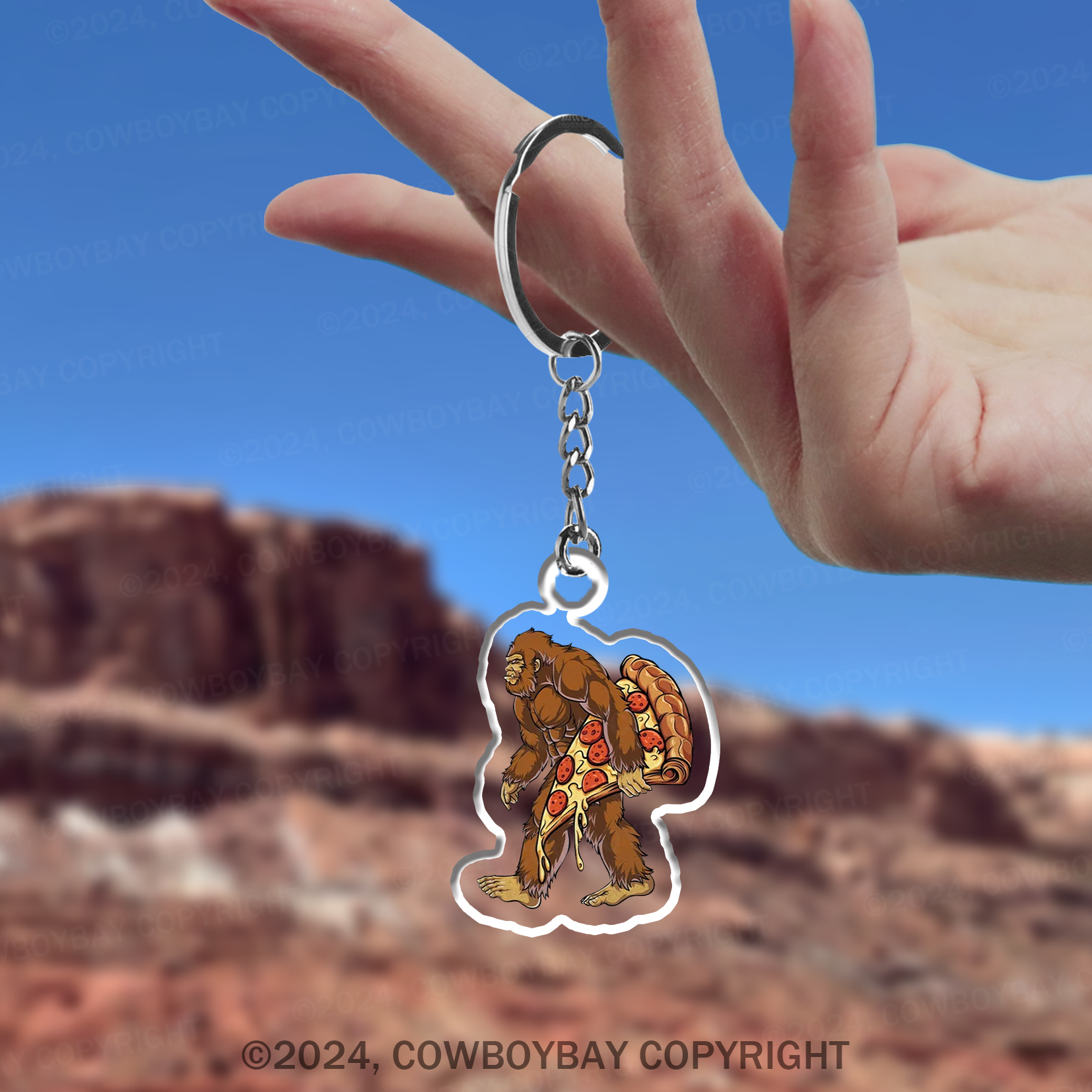 Bigfoot Pizza Keychain