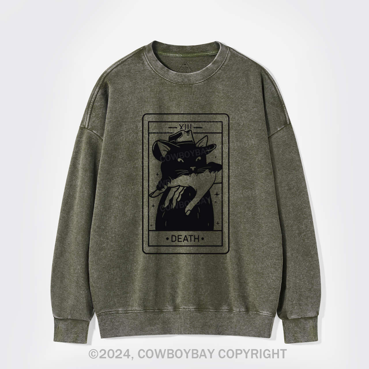Tarot Death Witchy Cat Washed Sweatshirts