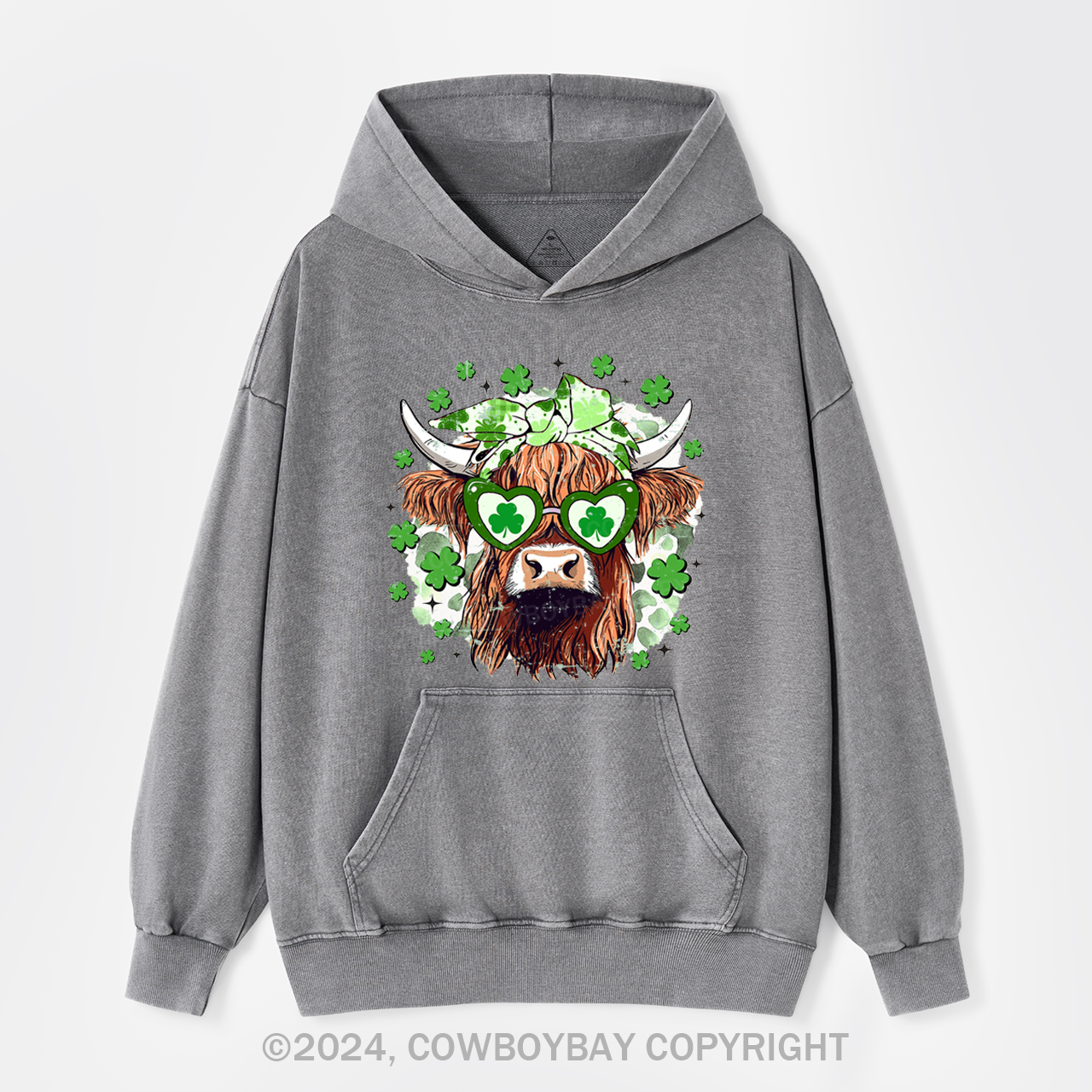 St Patrick's Day Highland Cow Garment-Dye Hoodies