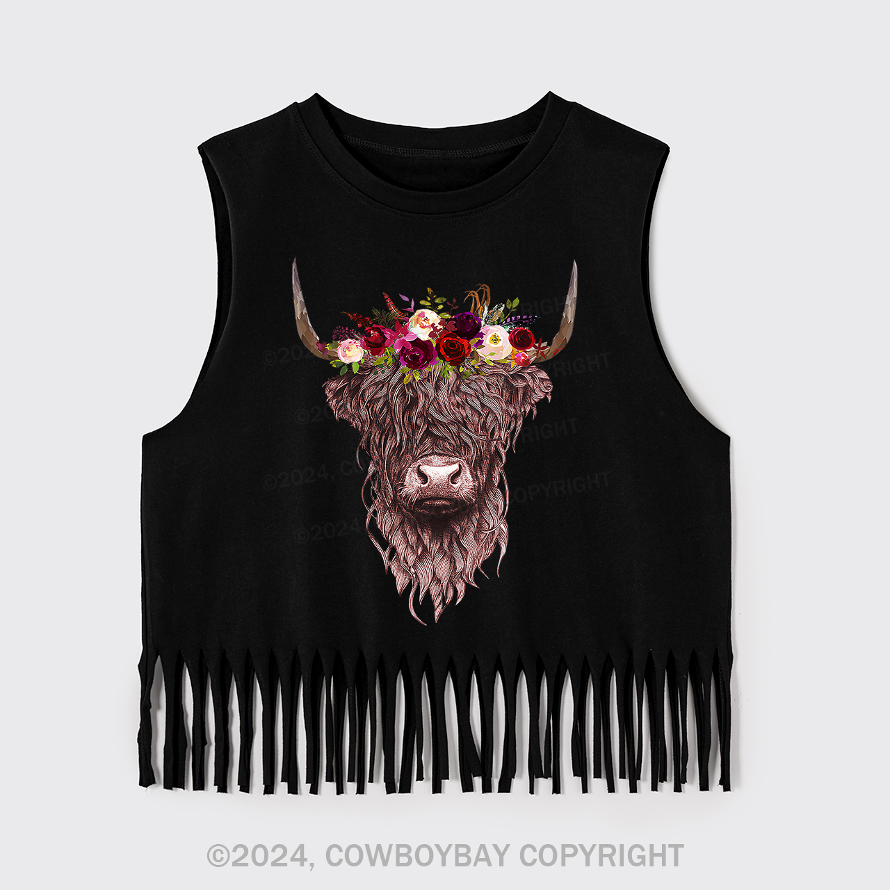 Flower Highland Cow Fringe Tank