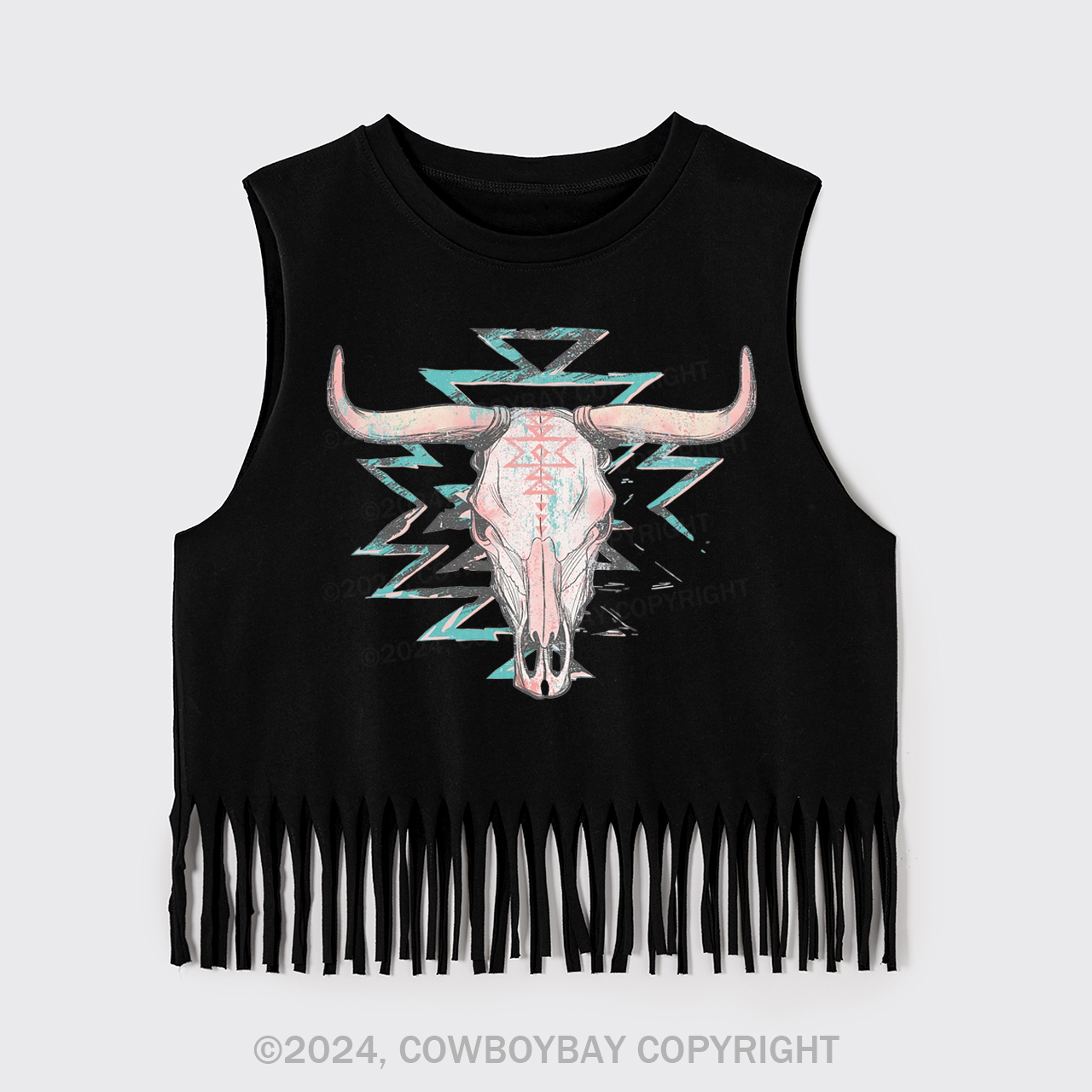 Aztec Cow Bull Fringe Tank 