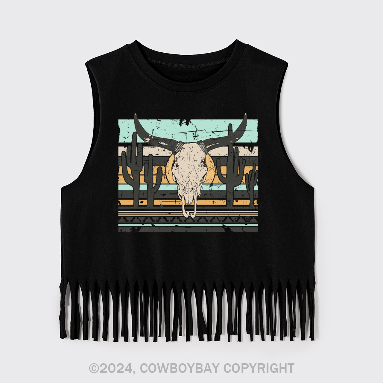 West Wild  Cow Bull Fringe Tank