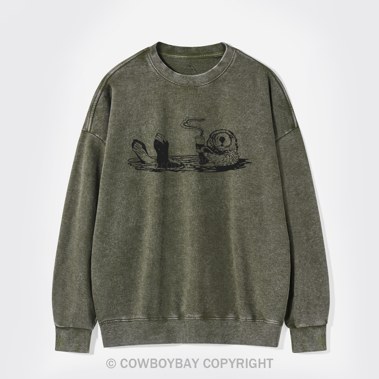 Otters Drink Coffee Washed Sweatshirts