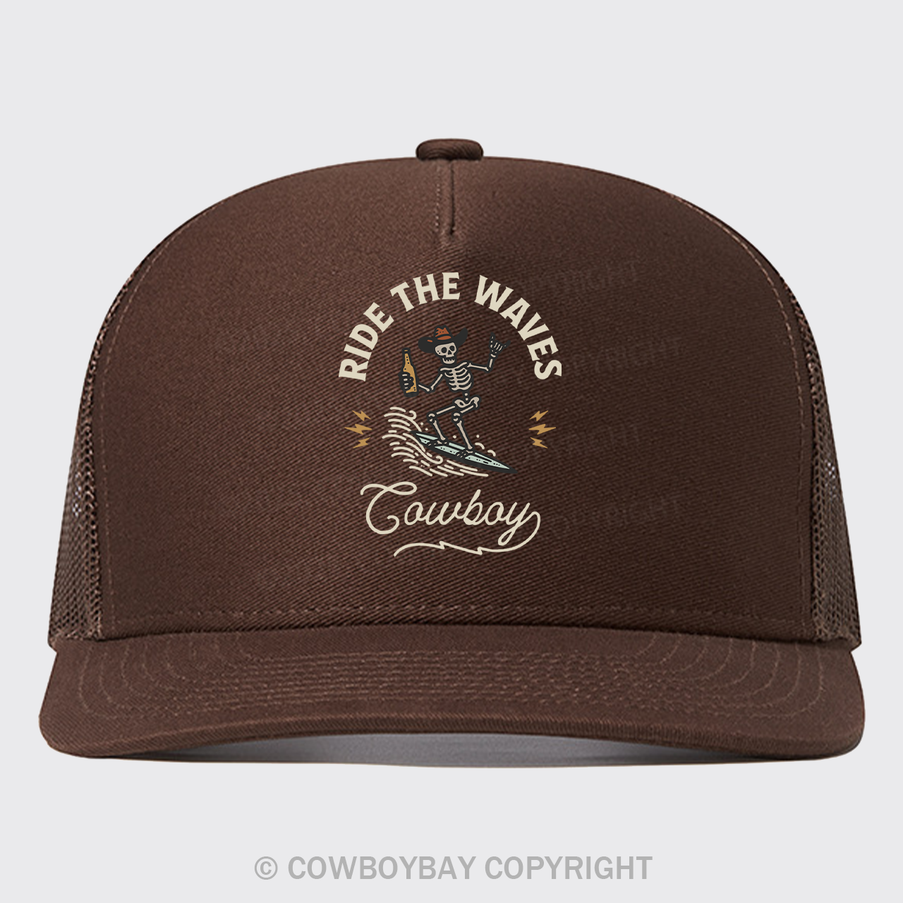 Surfing Cowboy Skeleton Trucker Hat