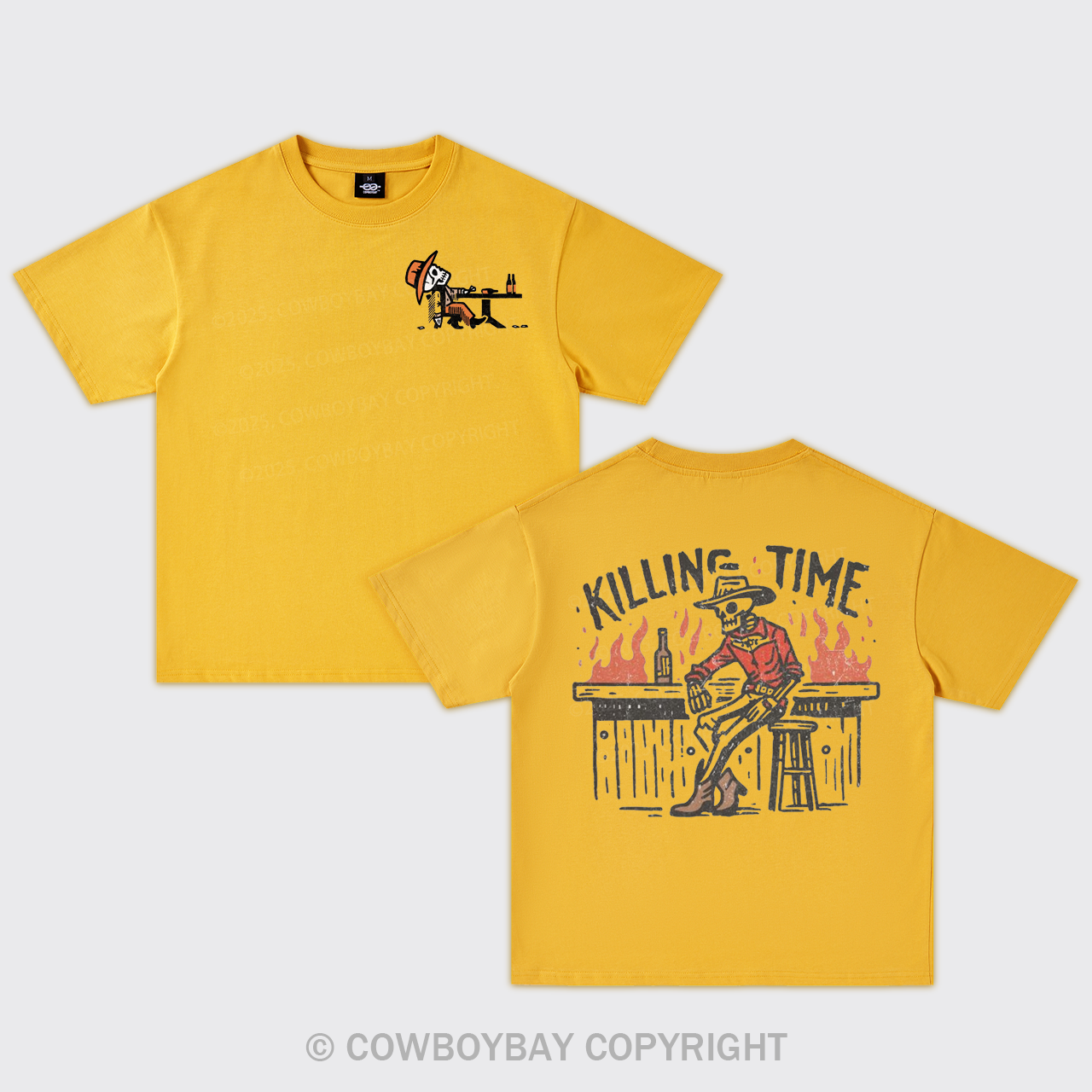 Killing Time-Cowboy Skeleton At Bar Oversize T-Shirts