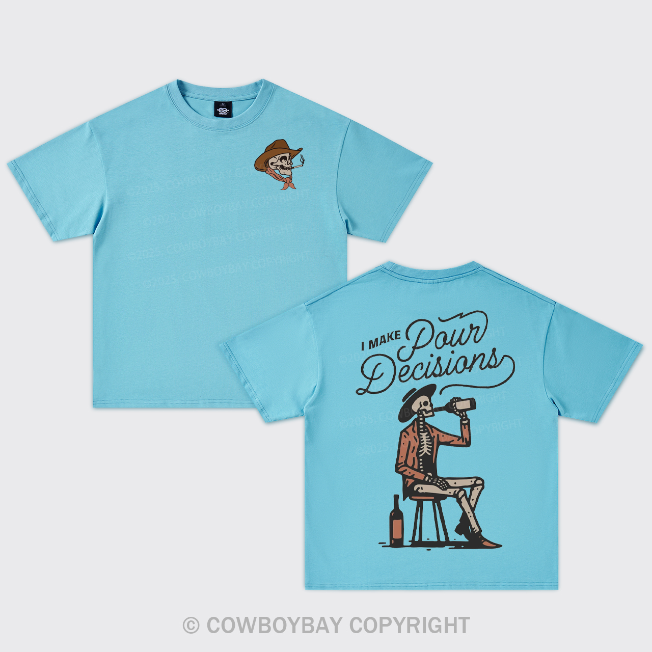 Skeleton Cowboy Drinking Wine Oversize T-Shirts