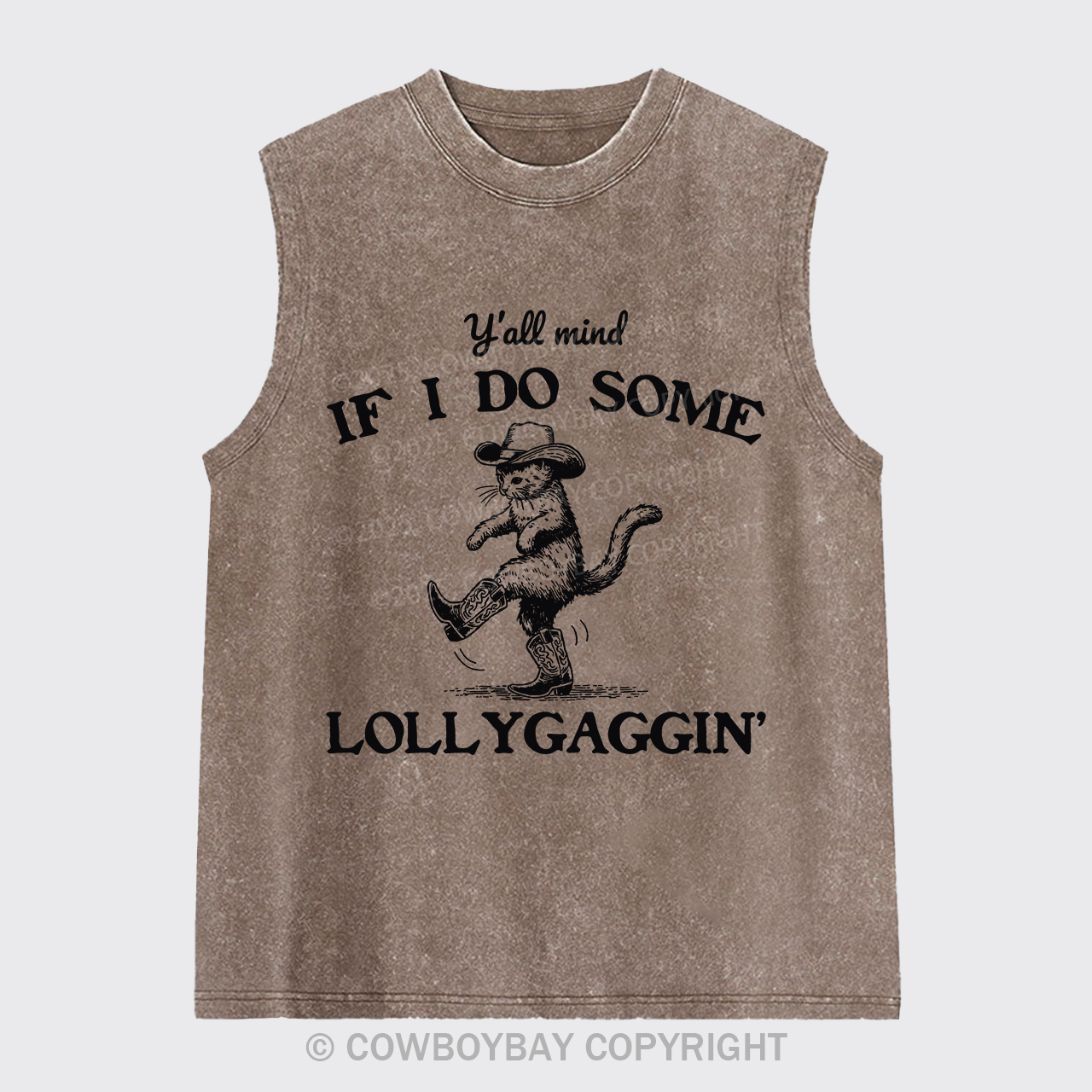 Sneaky Cowboy Cat Washed Tanks