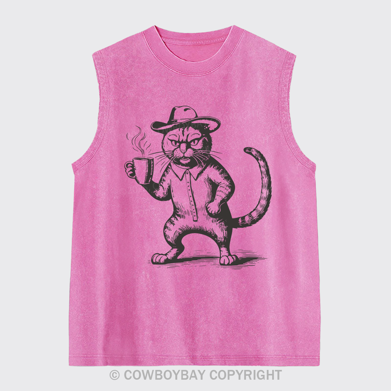 Coffee Addict Funny Cat Washed Tanks
