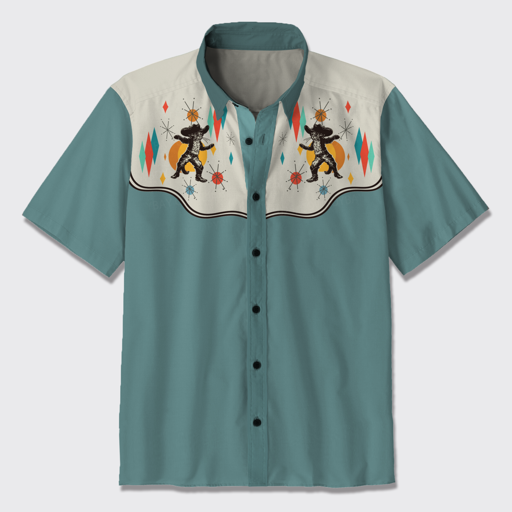 Atomic Cat Design Button Up Shirts