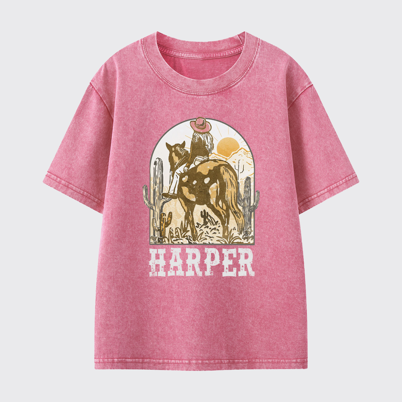 Personalized Pink Cowgirl Washed Toddler T-shirt