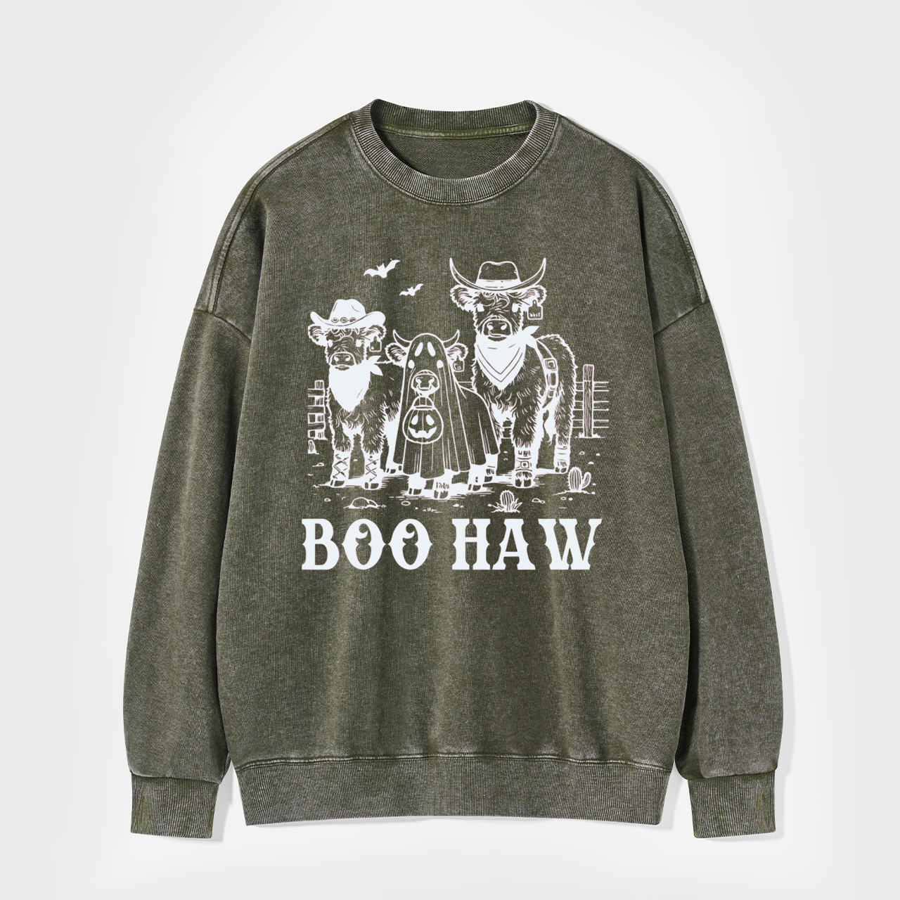 Boo Haw Highland Cow Halloween Washed Sweatshirts