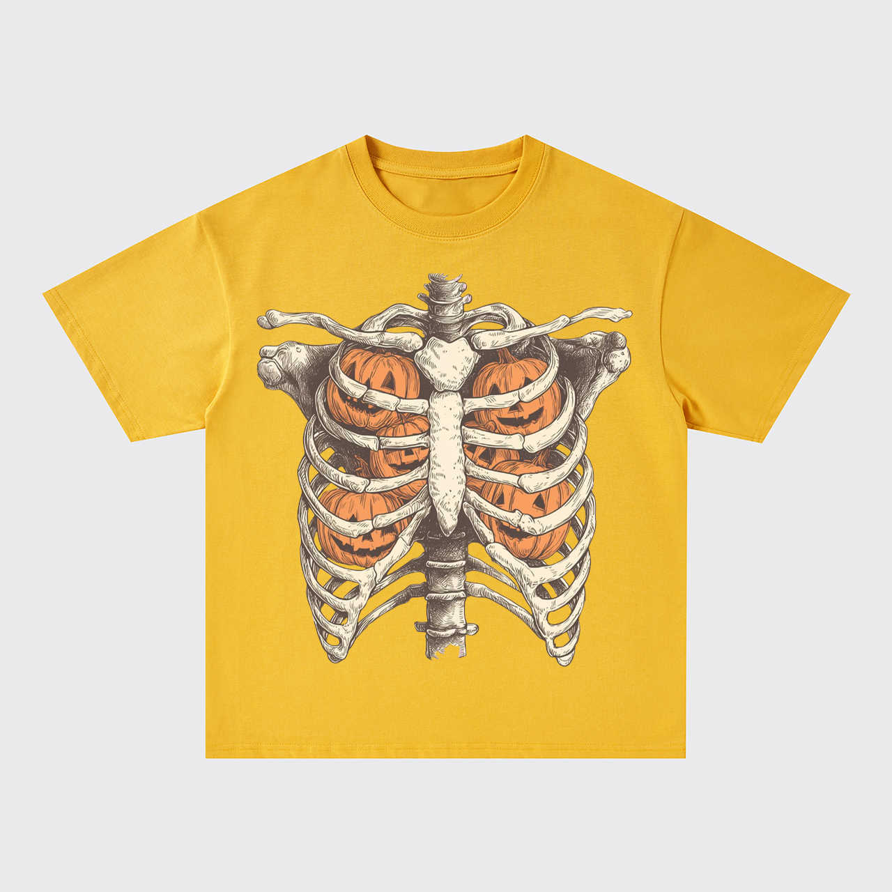 Retro Ribcage Pumpkin Halloween Skeleton Oversize T-Shirts