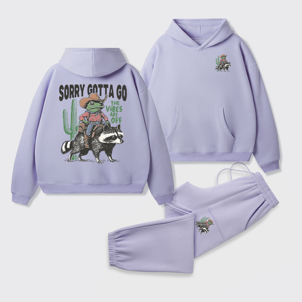 Cowboy Frog Riding Raccoon Hoodie Set
