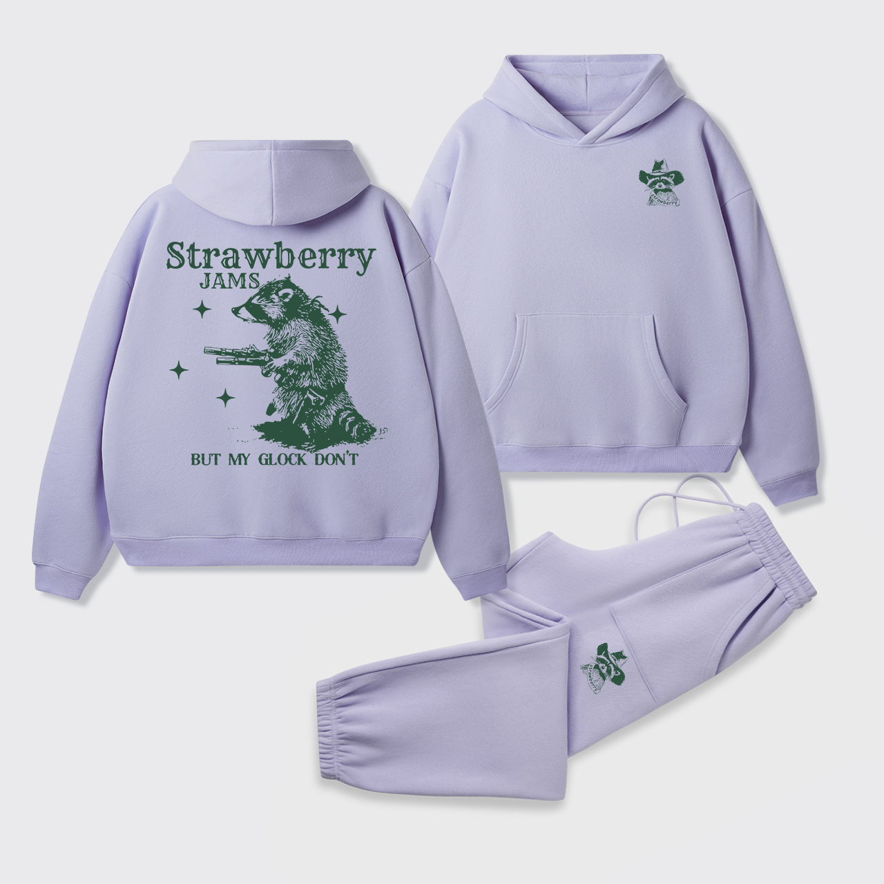 Snarky Sayings-Strawberry Jams But My Glock Don't Fleece Hoodie Set