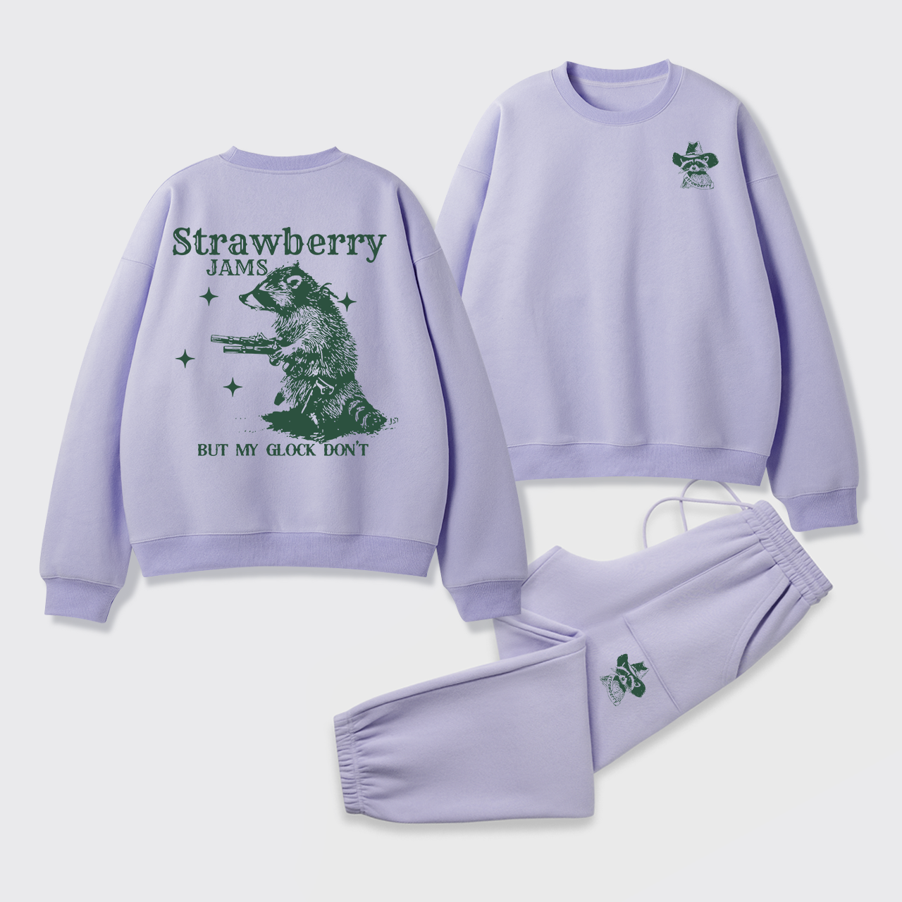 Snarky Sayings-Strawberry Jams But My Glock Don't Fleece Sweatshirt Set