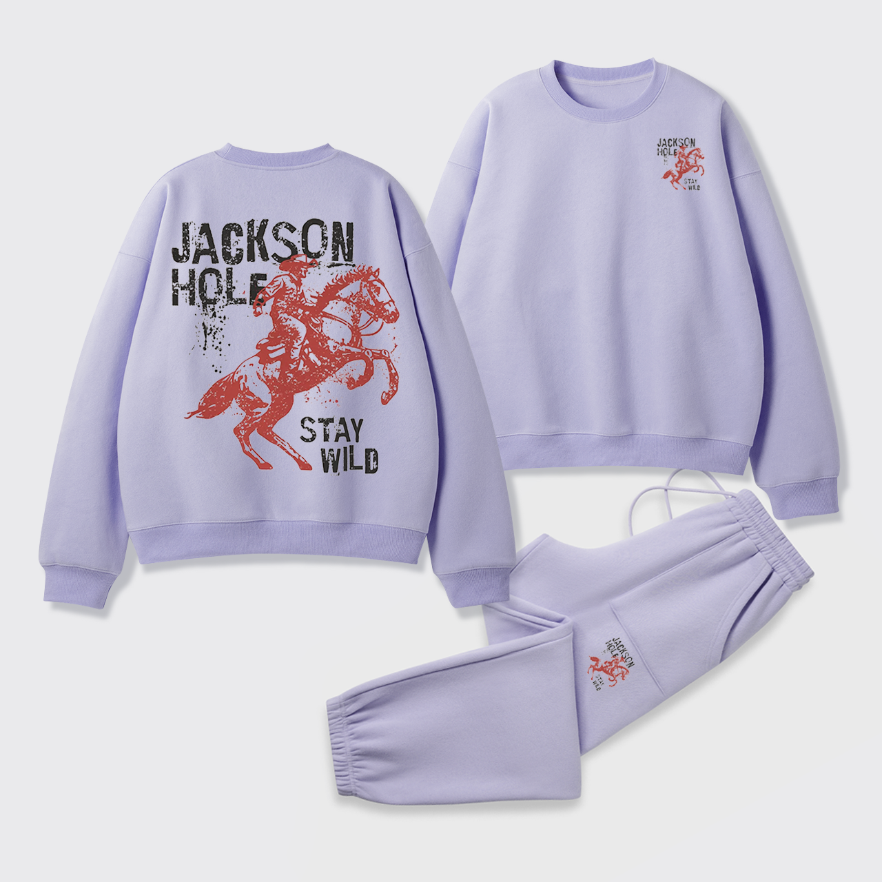 Retro Western Wildflower Wild Horses Fleece Sweatshirt Set