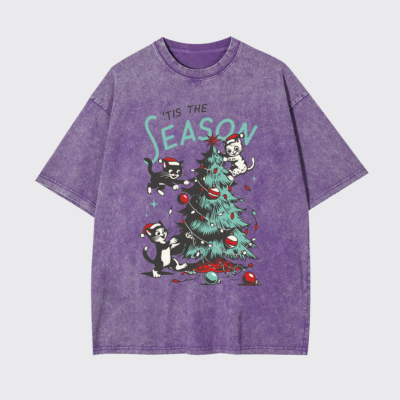 Cats Messing with Christmas Tree Garment-dye Tees
