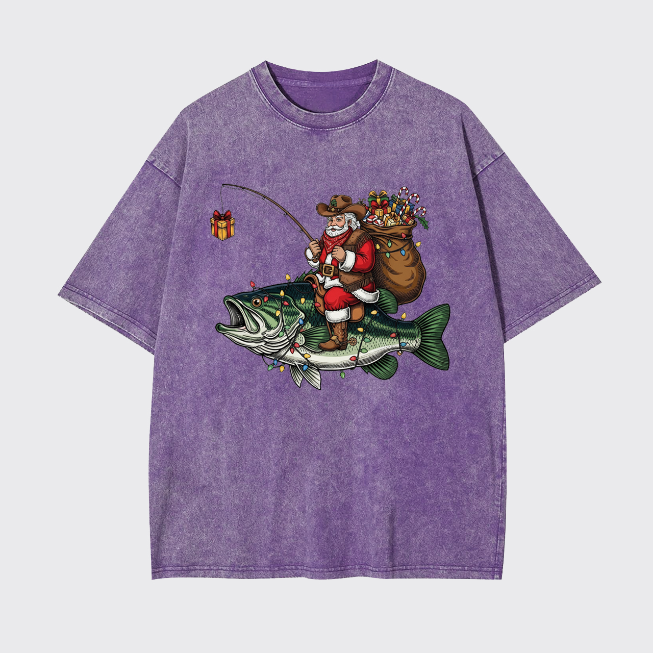 Fishing Santa Christmas Bass Fish Garment-dye Tees