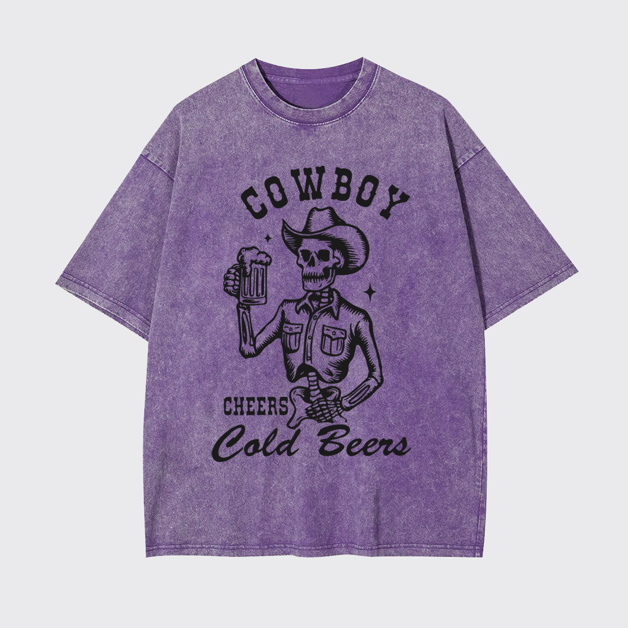 Funny Cowboy Skeleton with Beer Garment-dye Tees