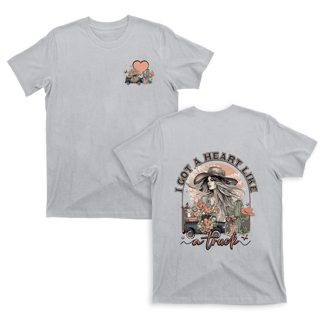 Heart Like A Truck  Western Sunset Cowgirl Valentine T-Shirts