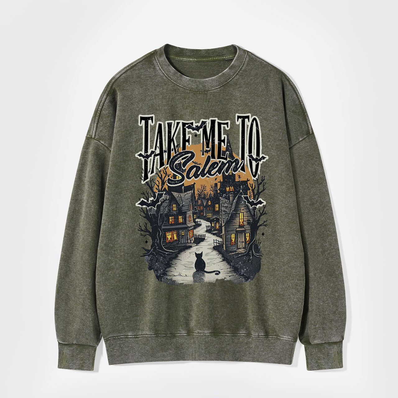 Retro Halloween Black Cat Washed Sweatshirts