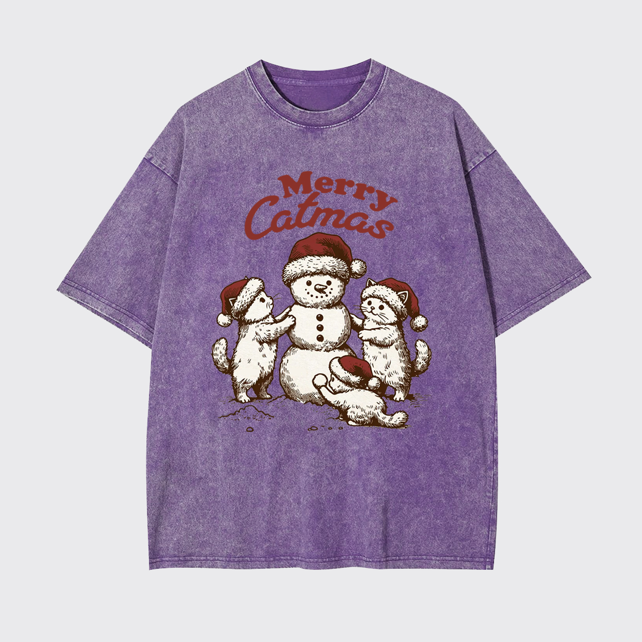 Merry Christmas Santa Snowman Cat Garment-dye Tees