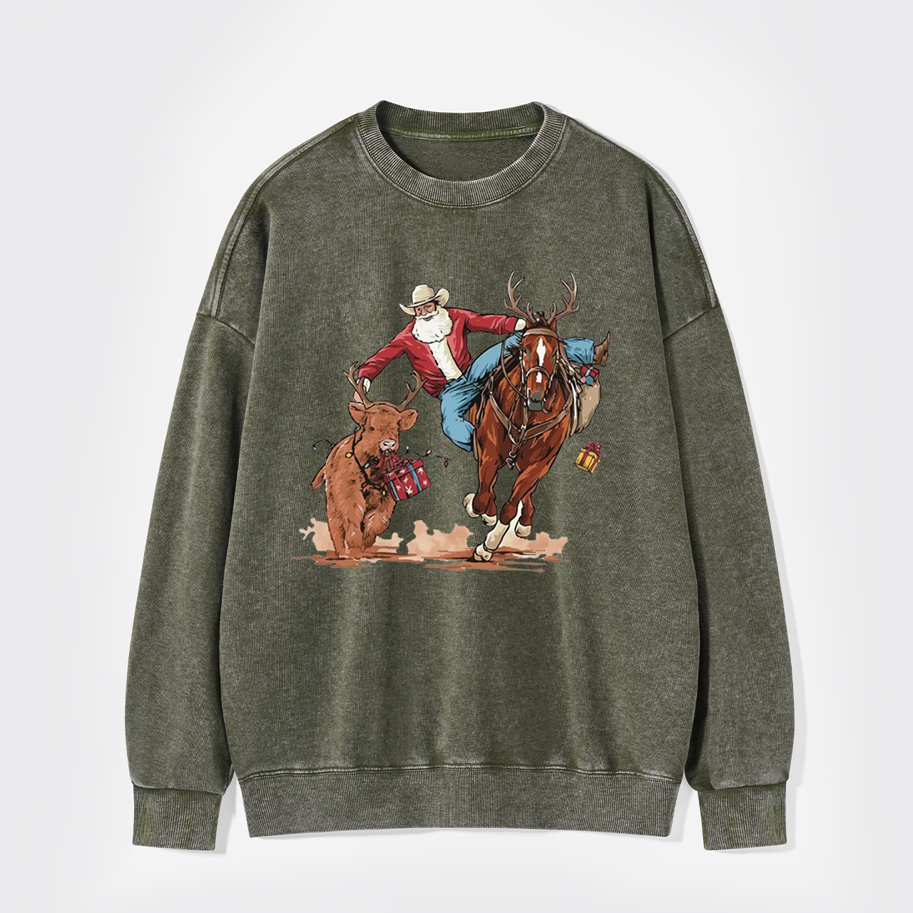 Western Cowboy Santa Christmas Washed Sweatshirts