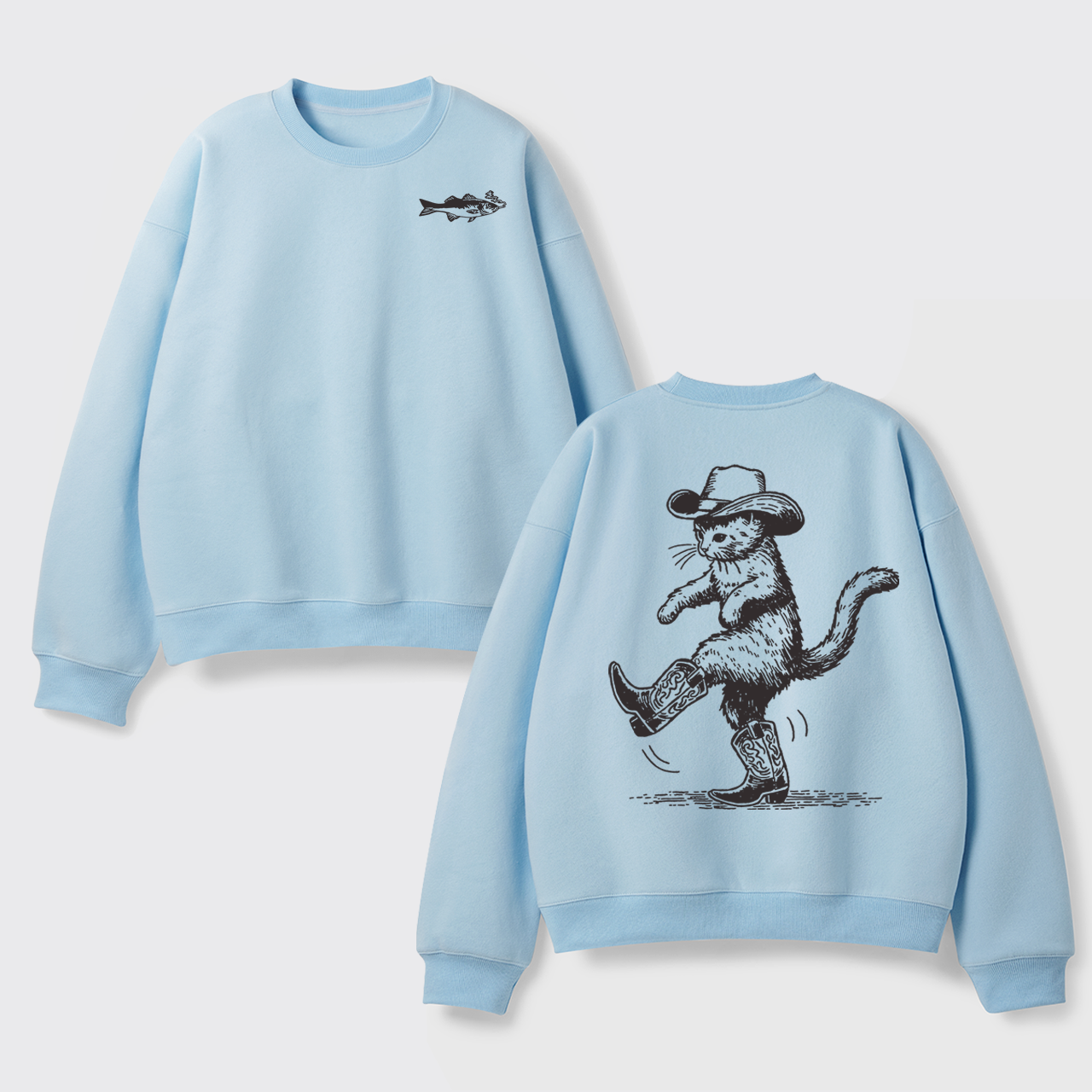 Fleece Cowboy Cat Looking for Fish Sweatshirt