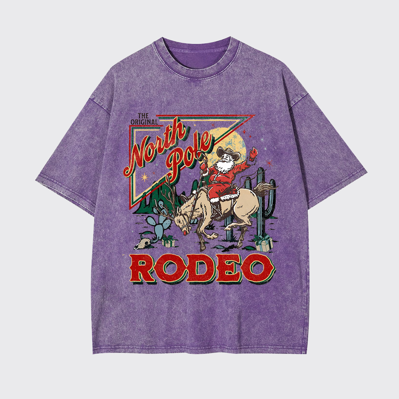 Retro North Pole Rodeo Cowboy Santa Christmas Garment-dye Tees