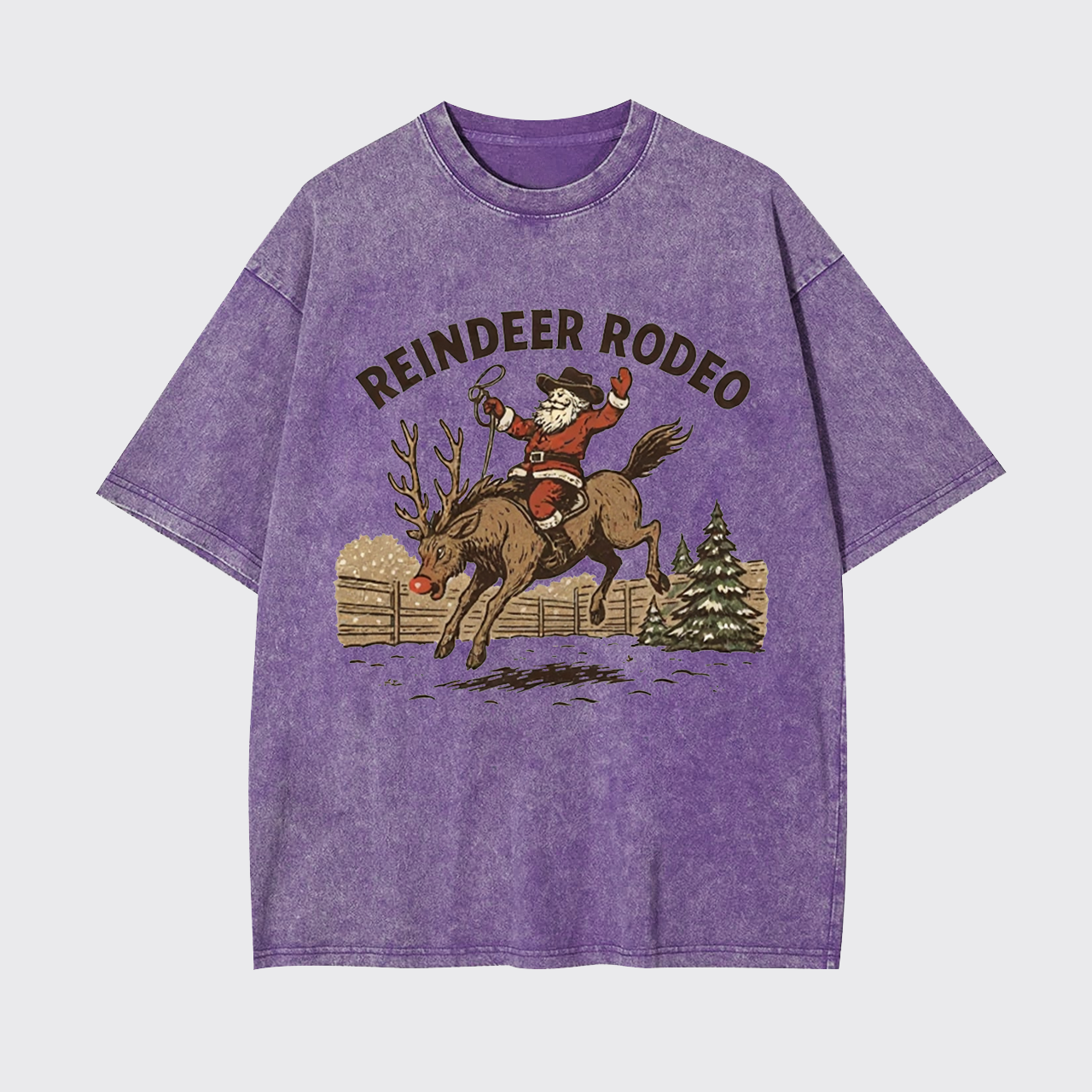 Reindeer Rodeo Santa Cowboy Christmas Garment-dye Tees