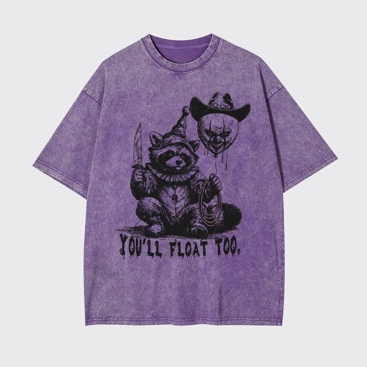 Creepy Clown Raccoon Spooky Halloween Garment-dye Tees