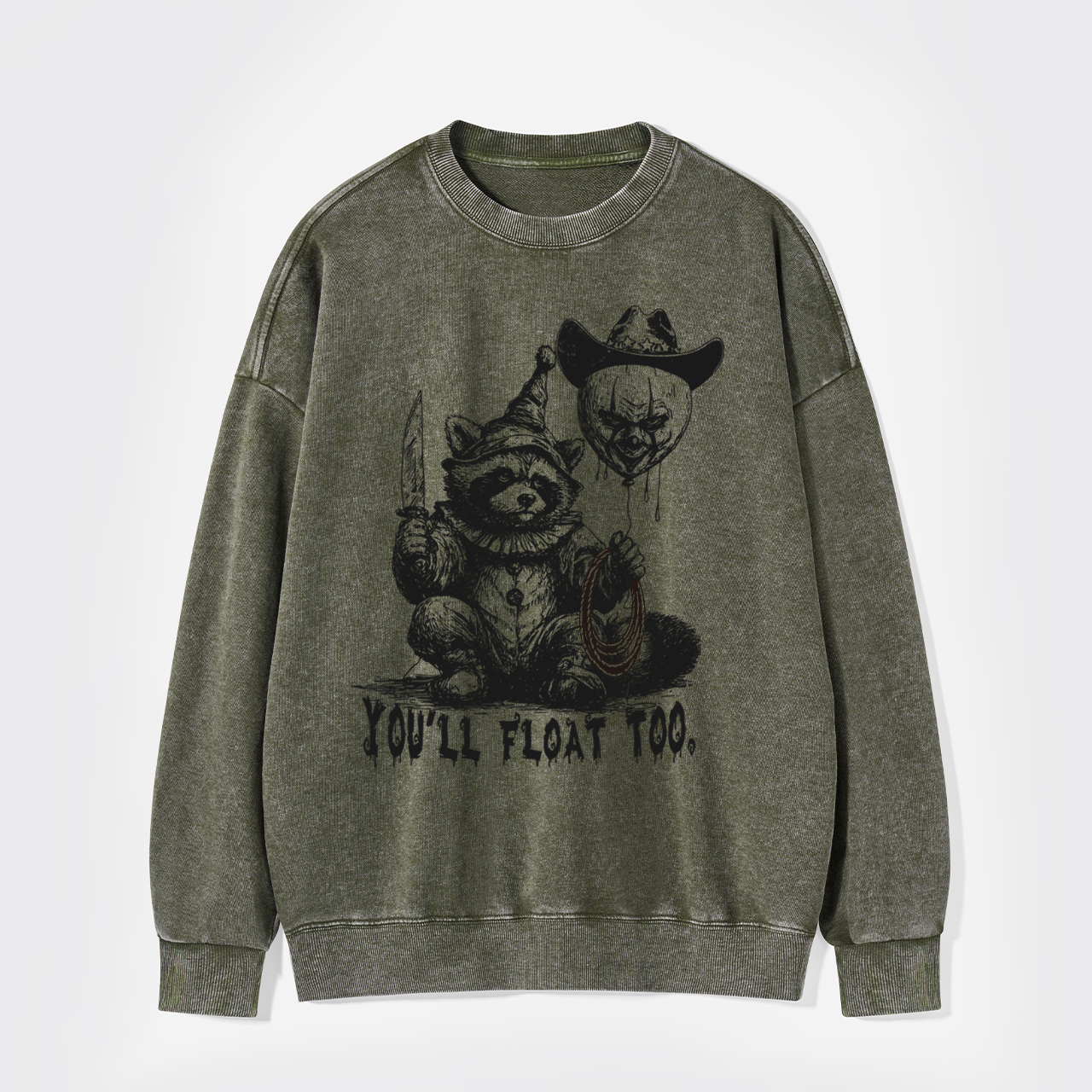 Creepy Clown Raccoon Spooky Halloween Washed Sweatshirts
