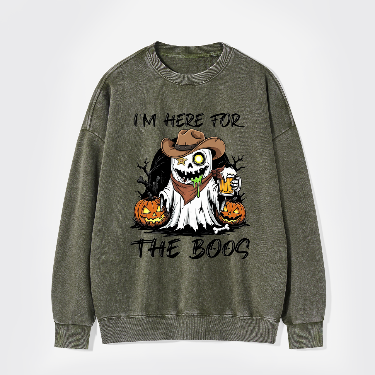 Funny Halloween Ghost and Beer Washed Sweatshirts