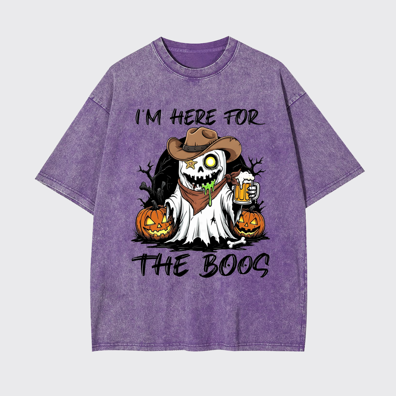 Funny Halloween Ghost and Beer Garment-dye Tees